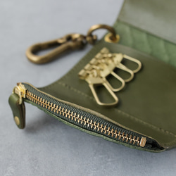 送料無料 栃木レザー イントレチャート 日本製 カラビナ 付き キーケース コインケース PAOLO グリーン メッシュ 7枚目の画像