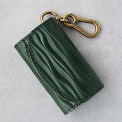 送料無料 栃木レザー キャニオン 型押し 日本製 カラビナ 付き キーケース コインケース PAOLO グリーン 本革 3枚目の画像