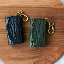 送料無料 栃木レザー キャニオン 型押し 日本製 カラビナ 付き キーケース コインケース PAOLO グリーン 本革 9枚目の画像