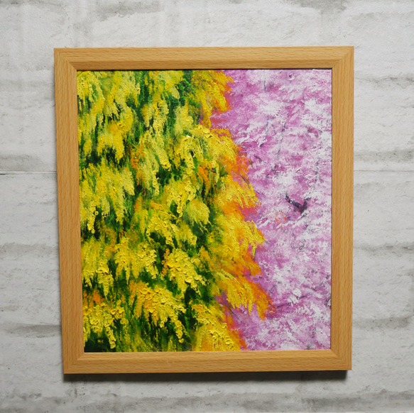 油絵 油彩 油彩画 絵 絵画 【ミモザと桜】 1枚目の画像