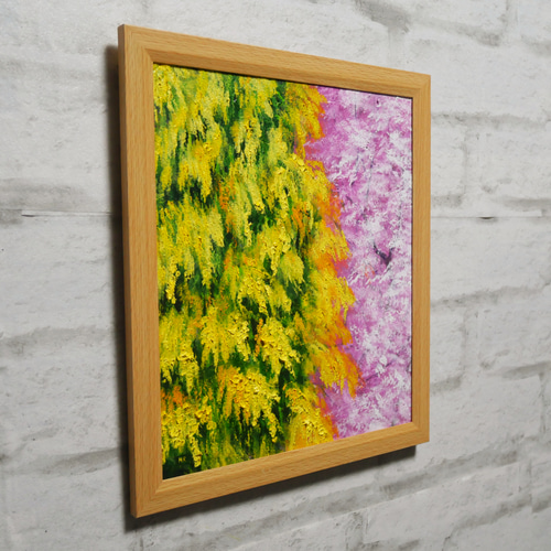 油絵 油彩 油彩画 絵 絵画 【ミモザと桜】 絵画 HR 通販 19066651