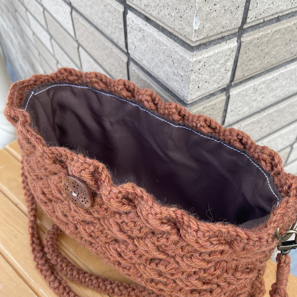 【送料無料】カゴ風編み模様のニットショルダーバッグ 3枚目の画像