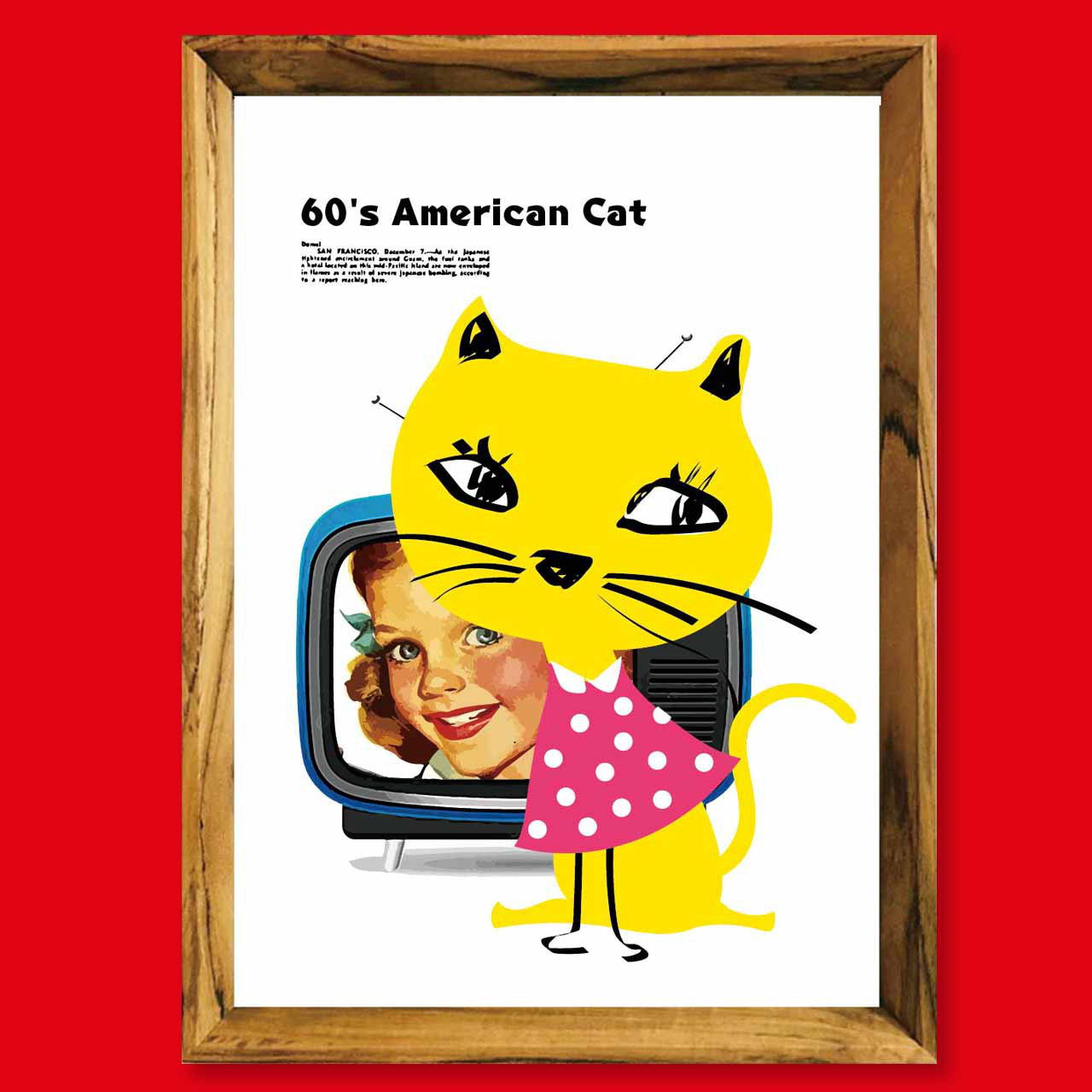 60’s　猫　お気に入り9400件突破　イラスト　ポスター　A4〜A0　アート  アートポスター　sei検索　3416