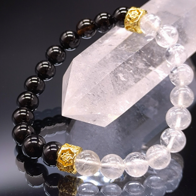 モリオン・ヒマラヤ水晶・8mmハーフ(ゴールドロンデル)【最高品質・鑑別済み】ブレスレット