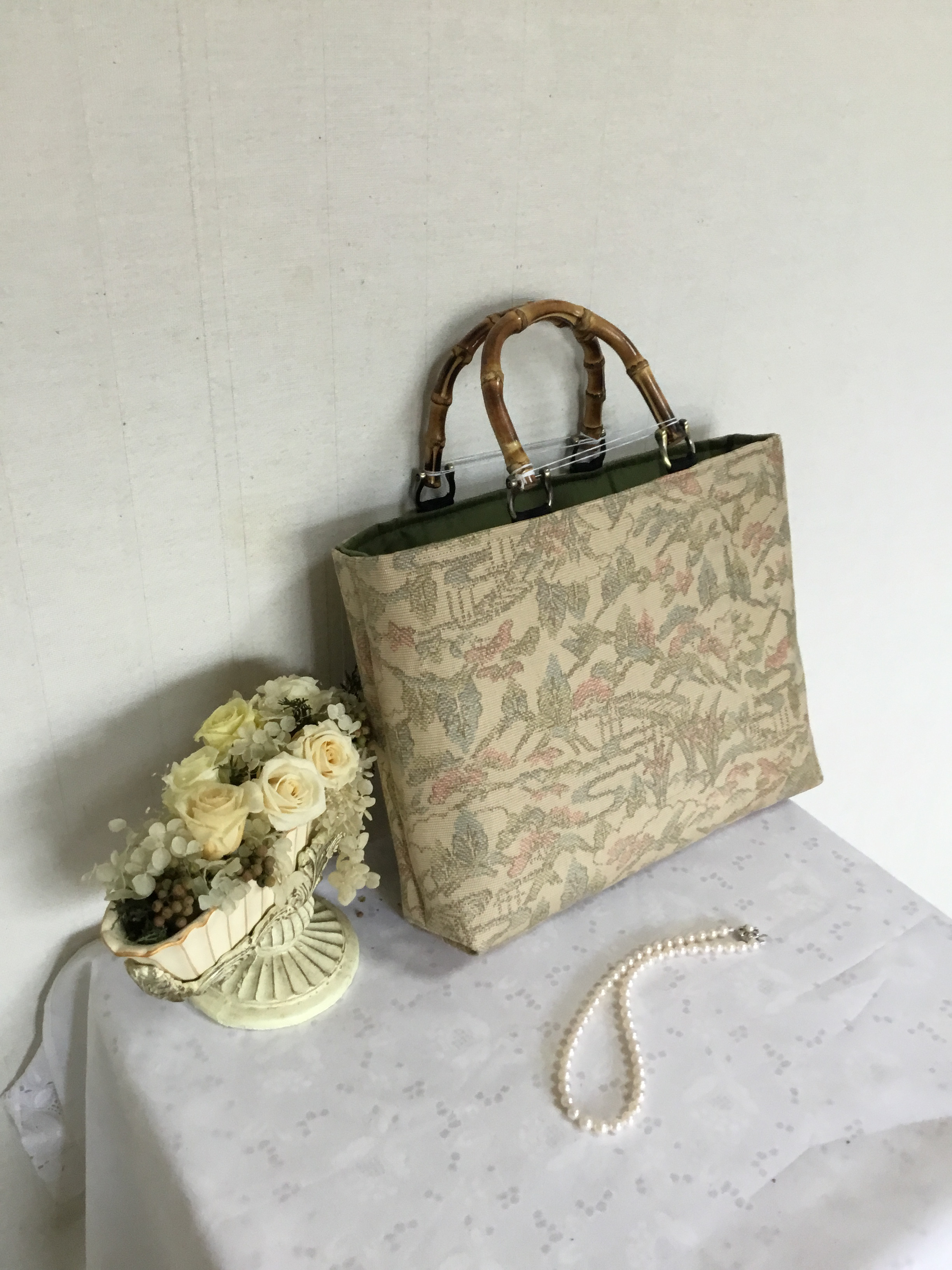 花ぷらら・1点物・オリジナル・洋服でも着物でも使える・ハンドメイド・リメイク・大島紬・カバン・トートバッグ・355