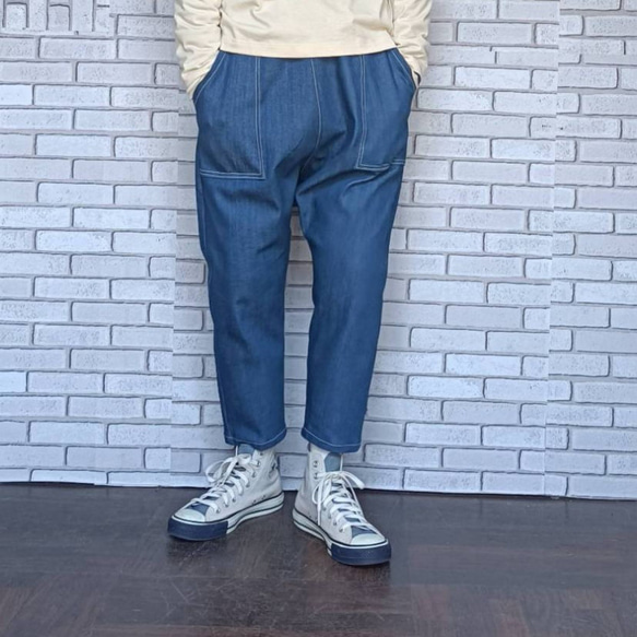 saki　サイズオーダー　岡山デニムサルエルパンツ 岡山 デニムブルーデニムサルエルパンツ ／ストレッチ／ 選べる