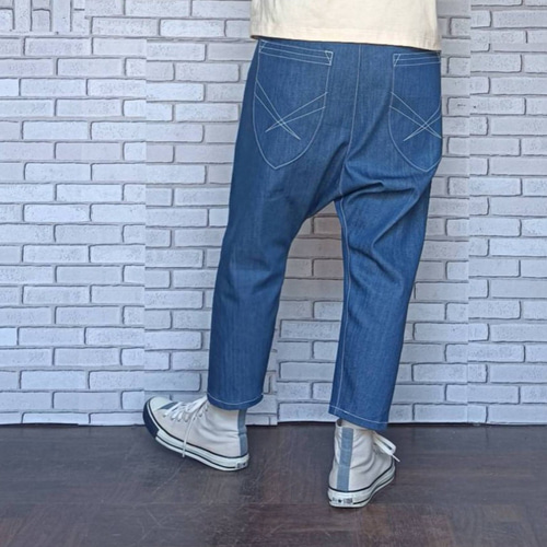 saki　サイズオーダー　岡山デニムサルエルパンツ 岡山 デニムブルーデニムサルエルパンツ ／ストレッチ／ 選べる