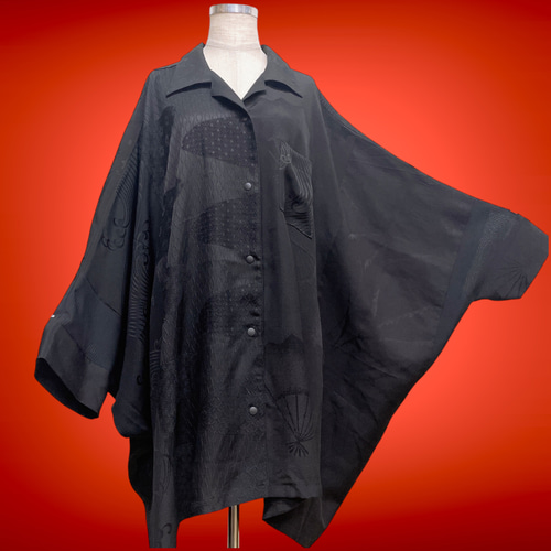 高級感抜群！男女兼用 正絹 ブラック ドルマンシャツ フリーサイズ  