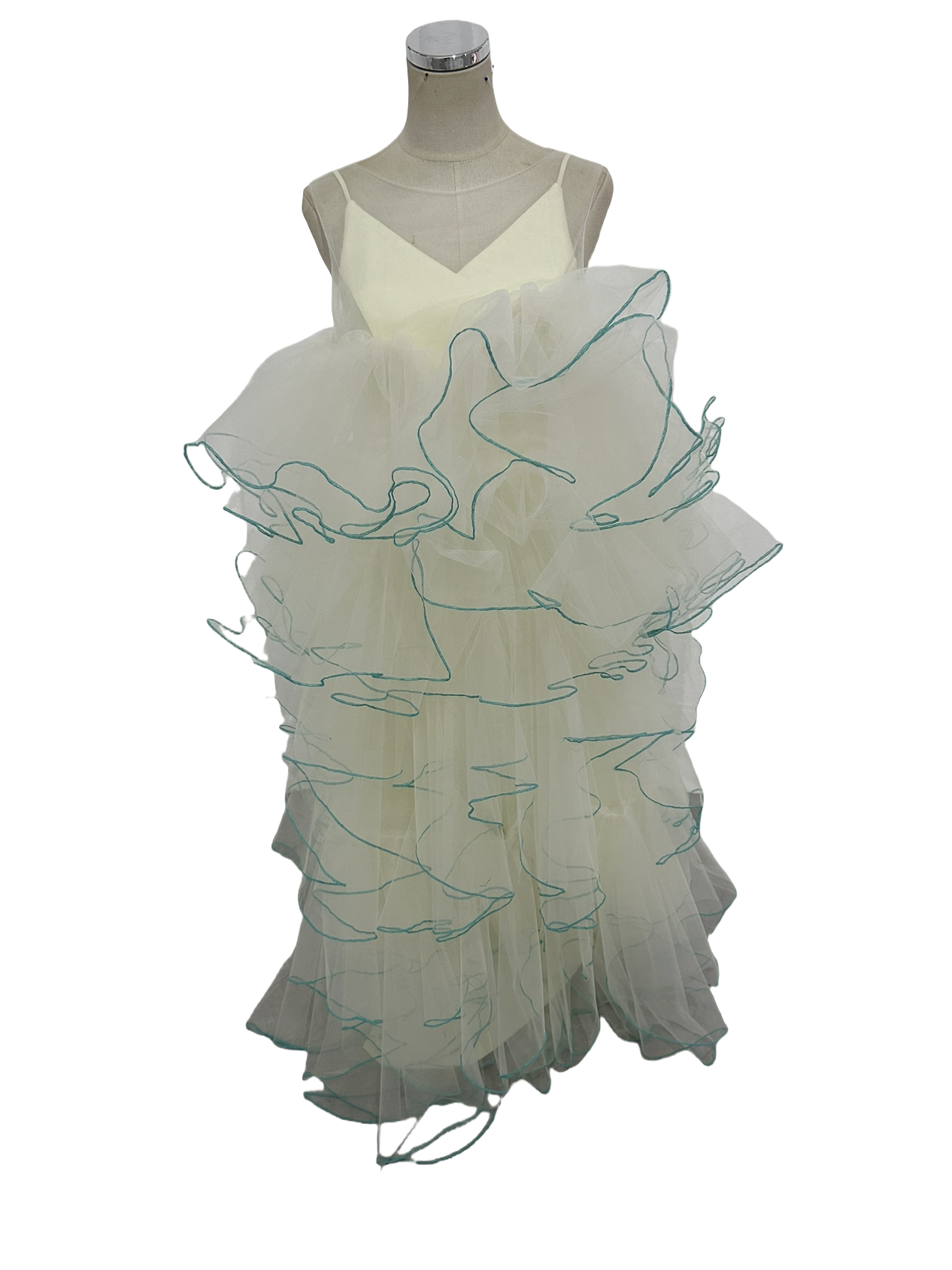 デザイン感 カラードレス パーティードレス アイボリー ラッフルフリル ツーピース 二次会 音楽会/発表会など