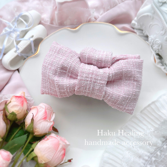 lumignon ツイードリボンヘアクリップ　ピンク×ブラック　新品未開封 お 得 な 通販 サイトハンドメイド・手芸 - ルミニョン lumignon