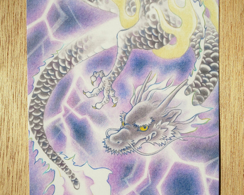 「幻の花龍」 開運絵画 龍神 花龍 抽象画 アクリル画 龍ノツカイ 白龍・蓮龍】SSサイズ│うつくしい龍イラスト│龍の絵スピリチュアル