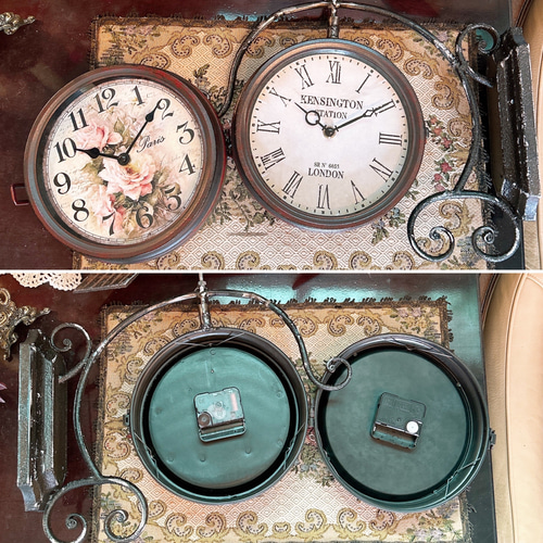 アンティークな壁掛け時計 №.9 回転式両面時計 おしゃれなウォールクロック アンティークな壁掛け時計 №.9 回転式両面時計 おしゃれな