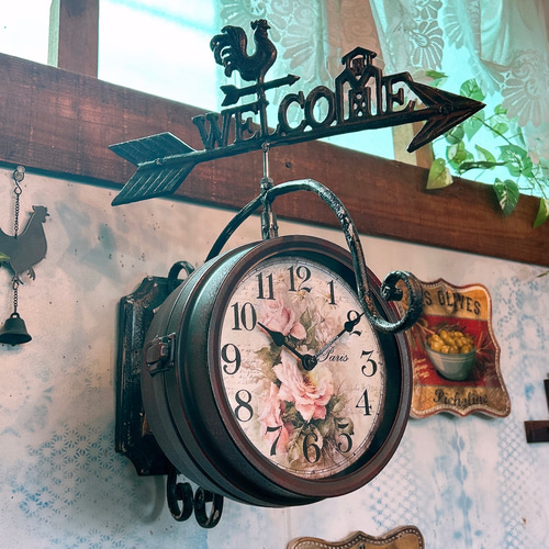 アンティークな壁掛け時計 №.9 回転式両面時計 おしゃれなウォールクロック アンティークな壁掛け時計 №.9 回転式両面時計 おしゃれな