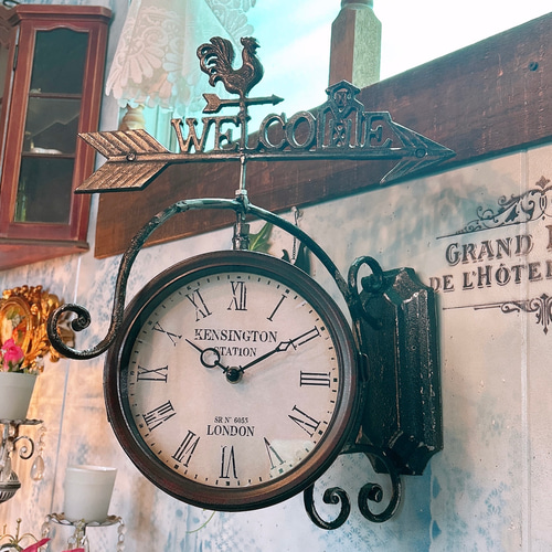 アンティークな壁掛け時計 №.9 回転式両面時計 おしゃれなウォール