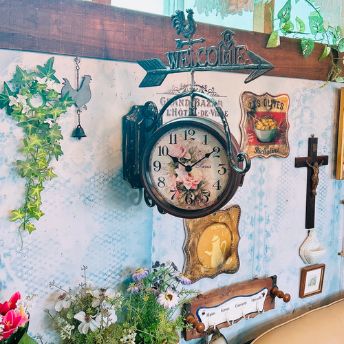 アンティークな壁掛け時計 №.9 回転式両面時計 おしゃれなウォールクロック アンティークな壁掛け時計 №.9 回転式両面時計 おしゃれなウォール