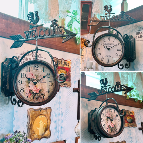 アンティークな壁掛け時計 №.9 回転式両面時計 おしゃれなウォールクロック アンティークな壁掛け時計 №.9 回転式両面時計 おしゃれなウォール