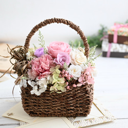 母の日＊和らぎの華バスケット＊あふれる花籠アレンジメント