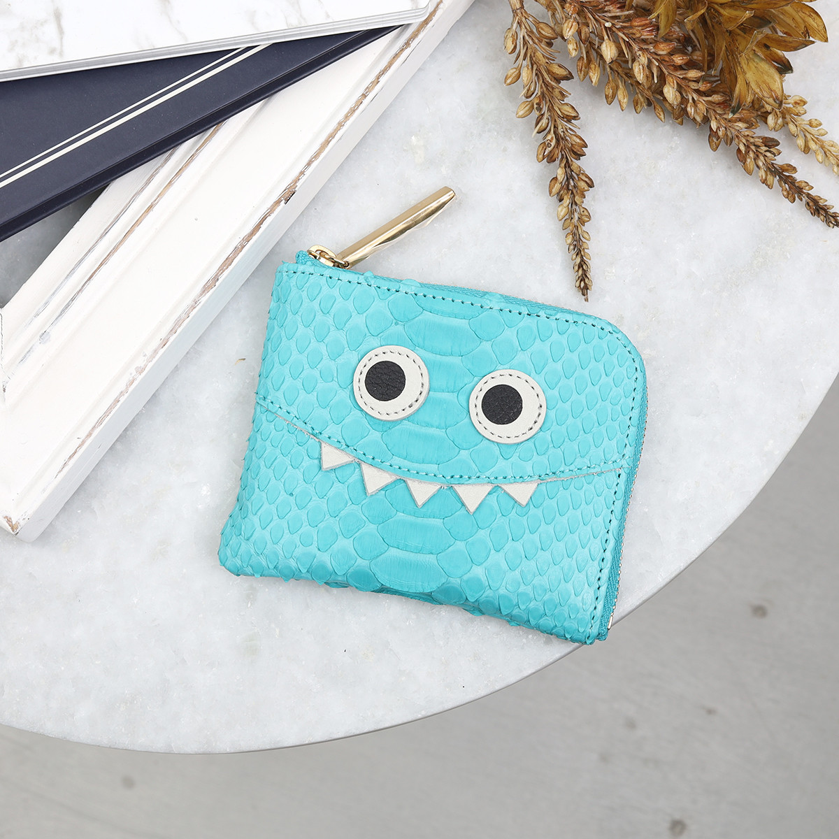 【パイソンターコイズ/モンスターmini】高級感ある薄くて軽い/思わず誰かに見せたくなるモンスターL字ミニ財布