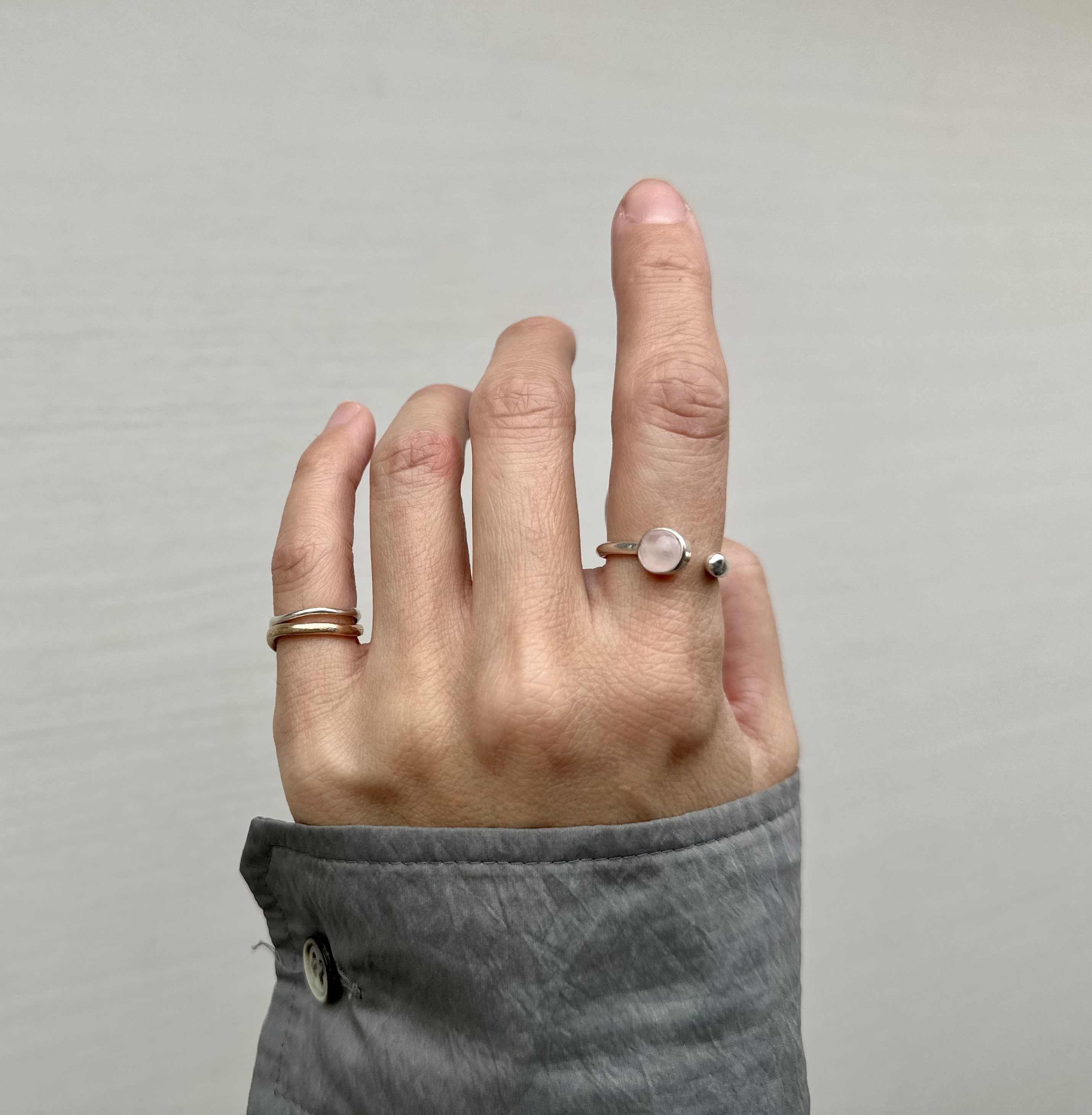 ローズクォーツ天然石フォークリング Spring color