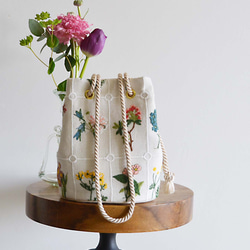 数量限定! フラワー刺繍 2way ポシェットマリンバッグ　エクリュホワイト　ミニショルダー　ボタニカル 6枚目の画像