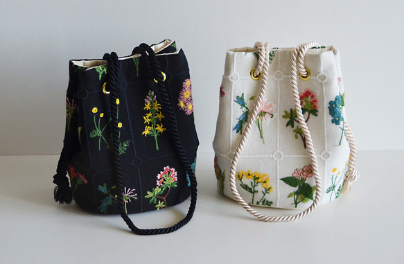 数量限定! フラワー刺繍 2way ポシェットマリンバッグ　エクリュホワイト　ミニショルダー　ボタニカル 13枚目の画像