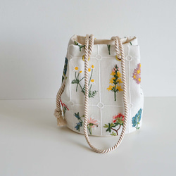 数量限定! フラワー刺繍 2way ポシェットマリンバッグ　エクリュホワイト　ミニショルダー　ボタニカル 5枚目の画像