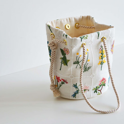 数量限定! フラワー刺繍 2way ポシェットマリンバッグ　エクリュホワイト　ミニショルダー　ボタニカル 8枚目の画像