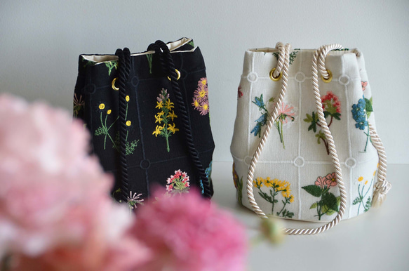 数量限定! フラワー刺繍 2way ポシェットマリンバッグ　エクリュホワイト　ミニショルダー　ボタニカル 12枚目の画像