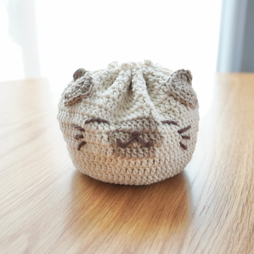 選べる表情 ☆ねころん巾着 【シャム】/ かぎ針編み 編み物 毛糸