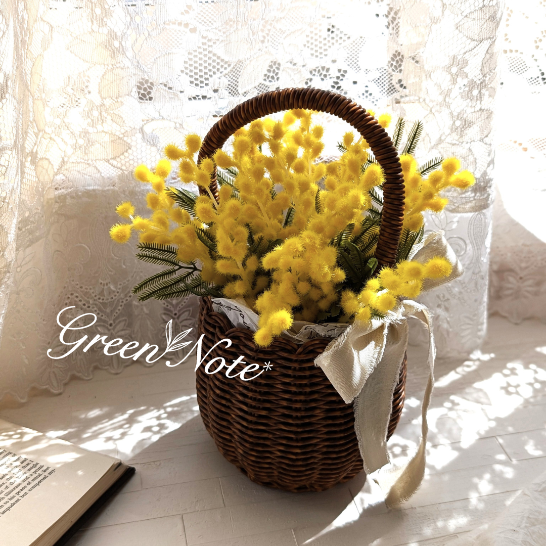あふれる可愛さ！ミモザが素敵なかごアレンジメント　インテリア　ナチュラル　母の日