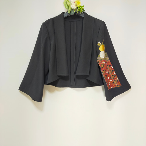 ★黒留袖アンサンブル*フレンチワンピ+ボレロ*着物リメイク正絹作家*2L〜3L㉚ 黒留袖アンサンブル*フレンチワンピース+ショールカラーボレロ