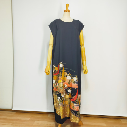 ☆黒留袖アンサンブル*フレンチワンピ+ボレロ*着物リメイク正絹作家*2L