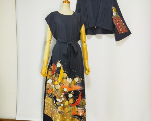 黒留袖アンサンブル*フレンチワンピース+ショールカラーボレロ