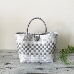 プラカゴバッグ Mサイズ シンプルボーダー グレー プラかごバッグ pp