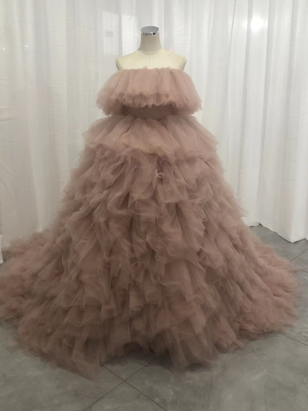 カラードレス ピンク 取り外しオフショルダー 柔らかく重ねたチュールスカート ファスナー 披露宴