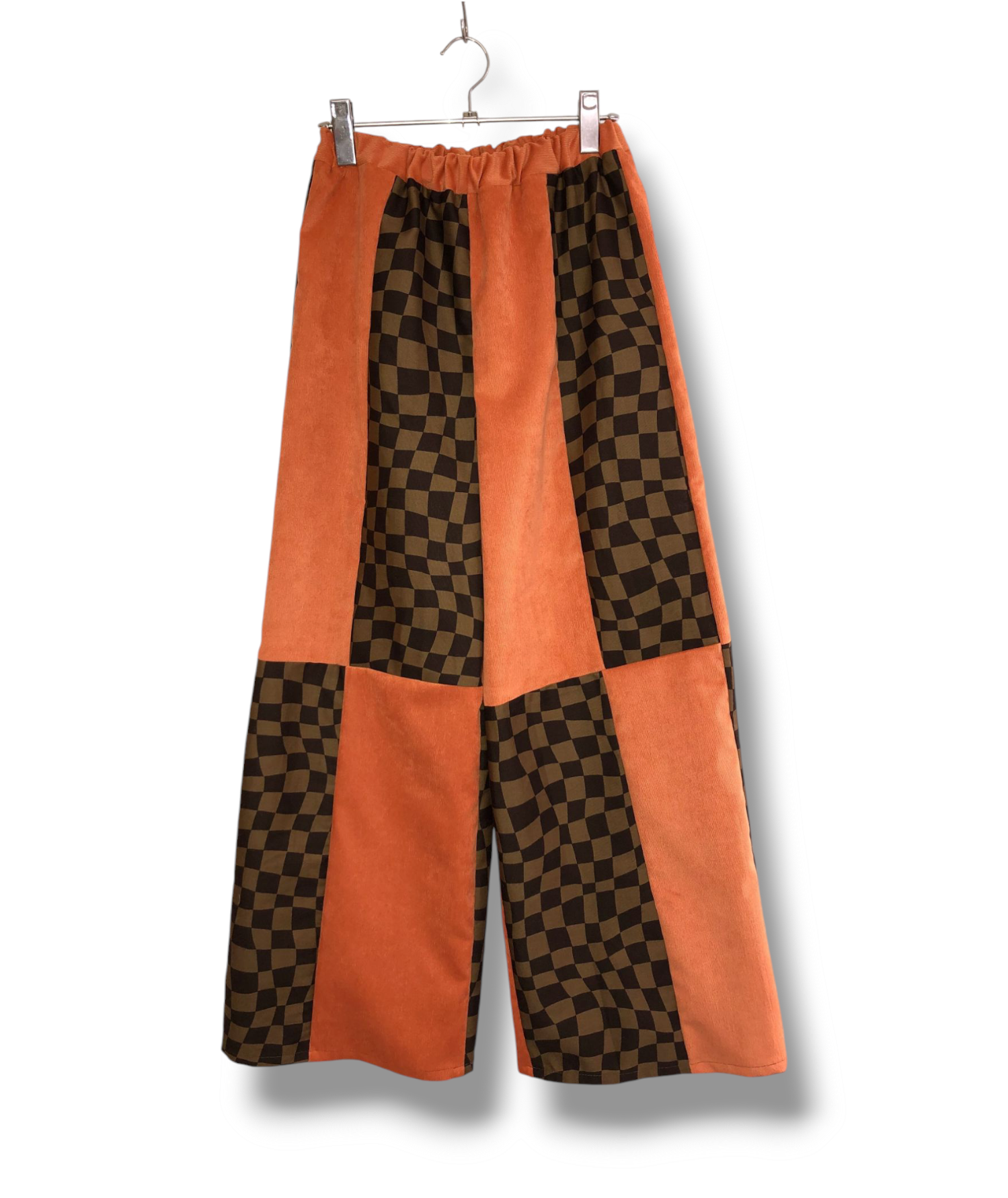 ウェーブチェッカーフラッグ×コーデュロイ ミックスパッチワーク ワイドパンツ