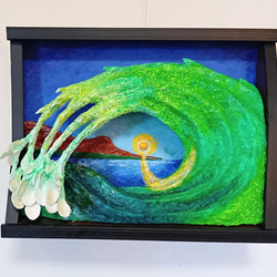 立体絵画の「デコピン、打席に立つ」 未来アートの「デコピン、打席に立つ」（クレイ絵画） 絵画
