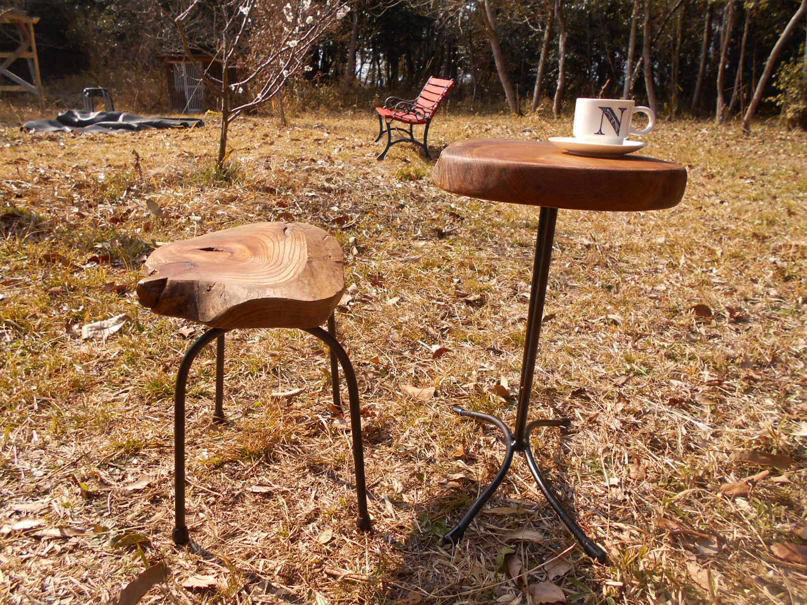 けやき　低アイアンイス　03-12　イスのみ（高さ40㎝：僅かな高さ変更可能）