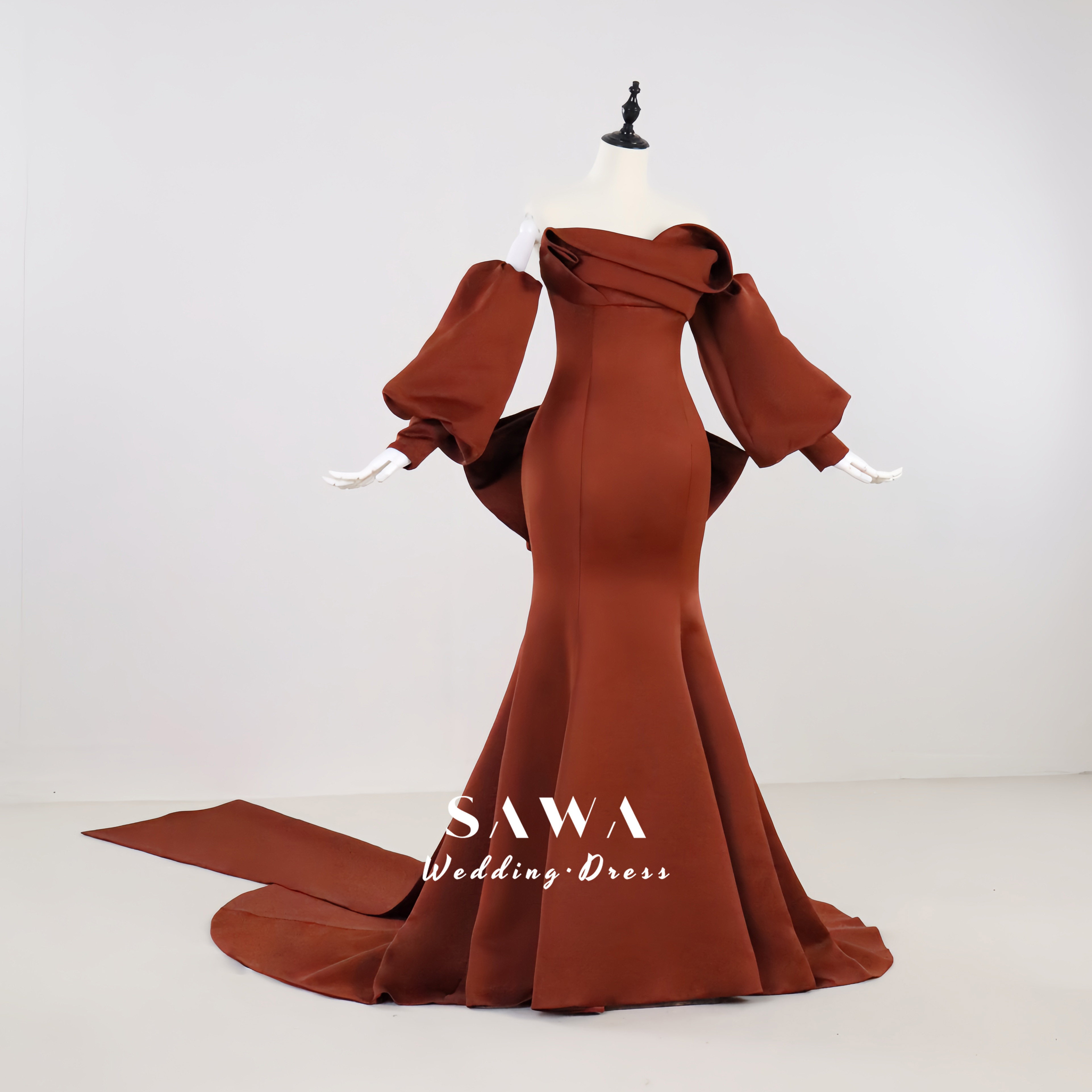 高品質　見逃さない　ウェディングドレス　テラコッタ色　バックリボン　二の腕を隠せる　取り外し可能袖3waysブライダル