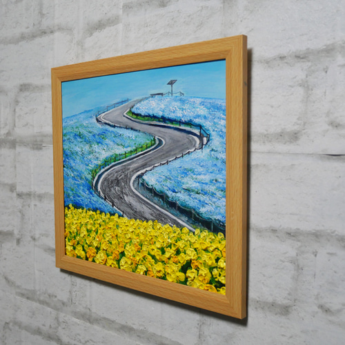 油絵 油彩 油彩画 絵 絵画 【ネモフィラと菜の花の道】 絵画 HR 通販