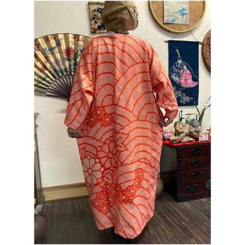 総絞りの着物からのワンピース 着物リメイク ワンピース 着物