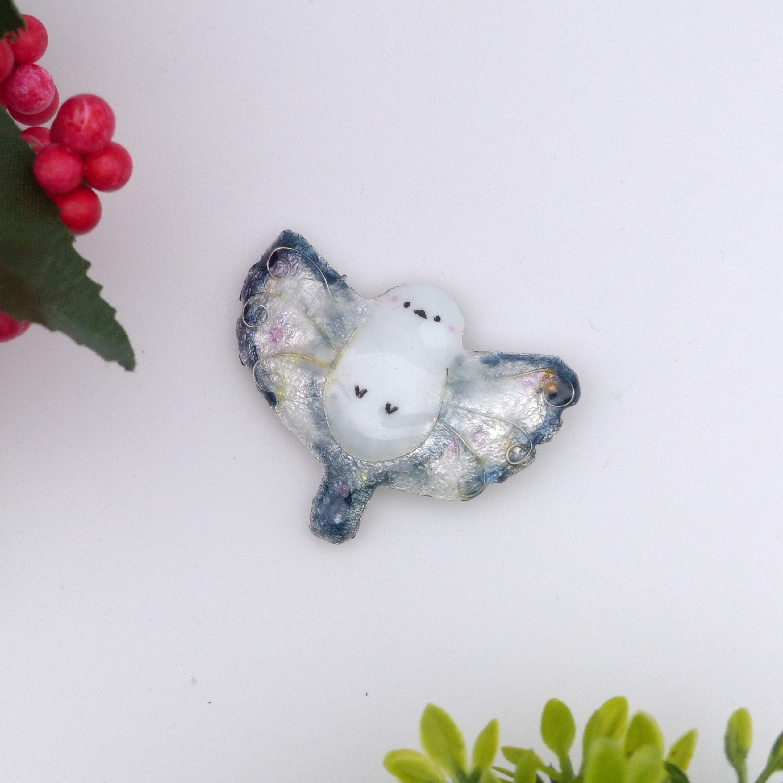 飛んでる幸せシマエナガ・おなか（七宝焼き）　(2503-0003)