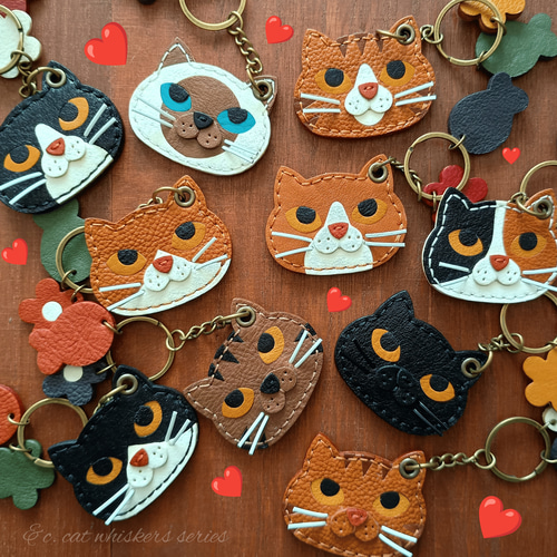 コインが入る☆キジトラ猫 レザーチャーム バッグチャーム