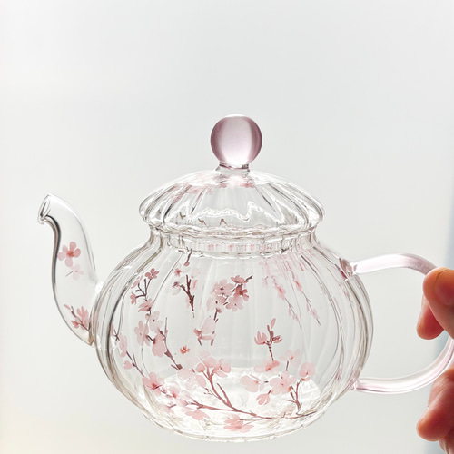 再再販】桜咲くガラスティーポットのみ カップ＆ソーサーはオプション