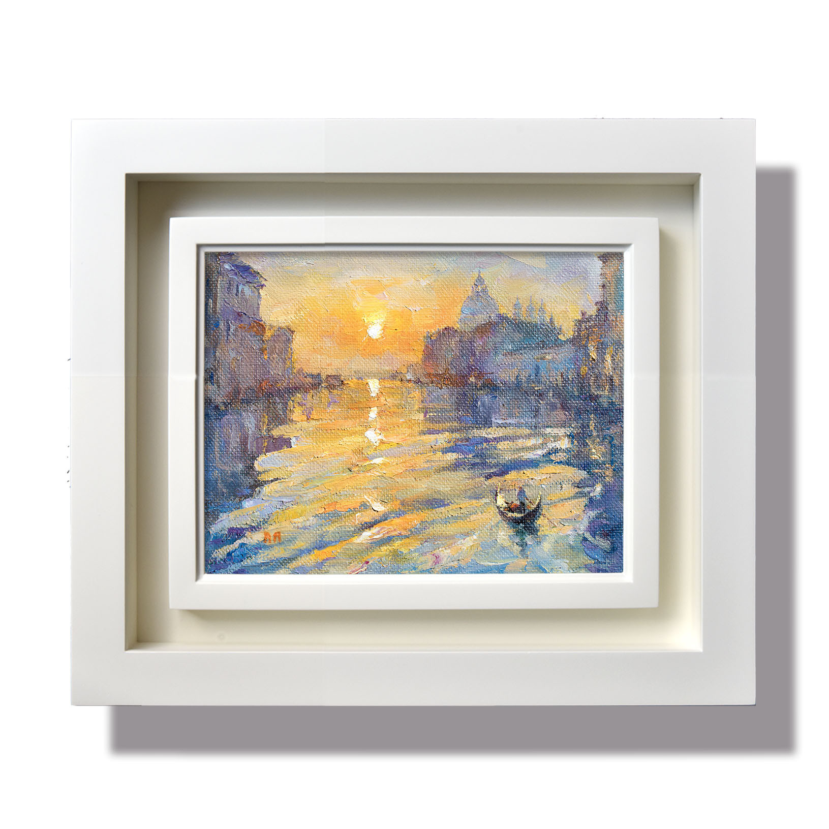 原画 #208-2 風景画 額装 出店久夫「運河風景」油彩