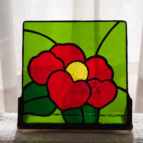 ステンドグラス 椿 パネル 置き飾り その他インテリア雑貨 glassbee88