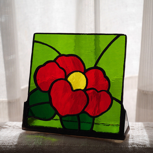 ステンドグラス 椿 パネル 置き飾り その他インテリア雑貨 glassbee88