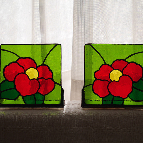 ステンドグラス 椿 パネル 置き飾り その他インテリア雑貨 glassbee88