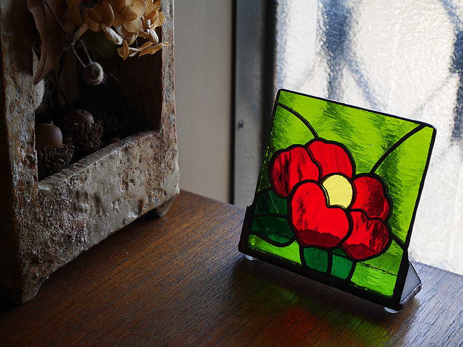 ステンドグラス 椿 パネル 置き飾り その他インテリア雑貨 glassbee88