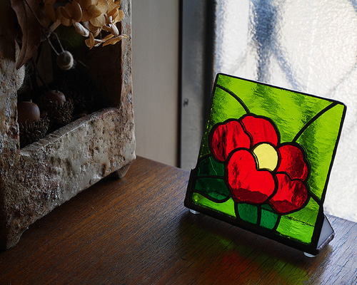 ステンドグラス 椿 パネル 置き飾り その他インテリア雑貨 glassbee88